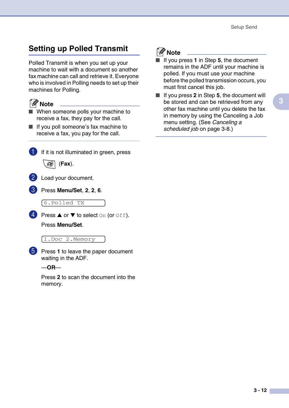 Setting up polled transmit, Setting up polled transmit -12, 3setting up polled transmit | Brother IntelliFax-2820 User Manual | Page 56 / 159