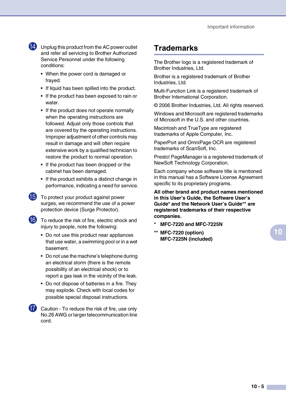 Trademarks, Trademarks -5 | Brother IntelliFax-2820 User Manual | Page 88 / 159