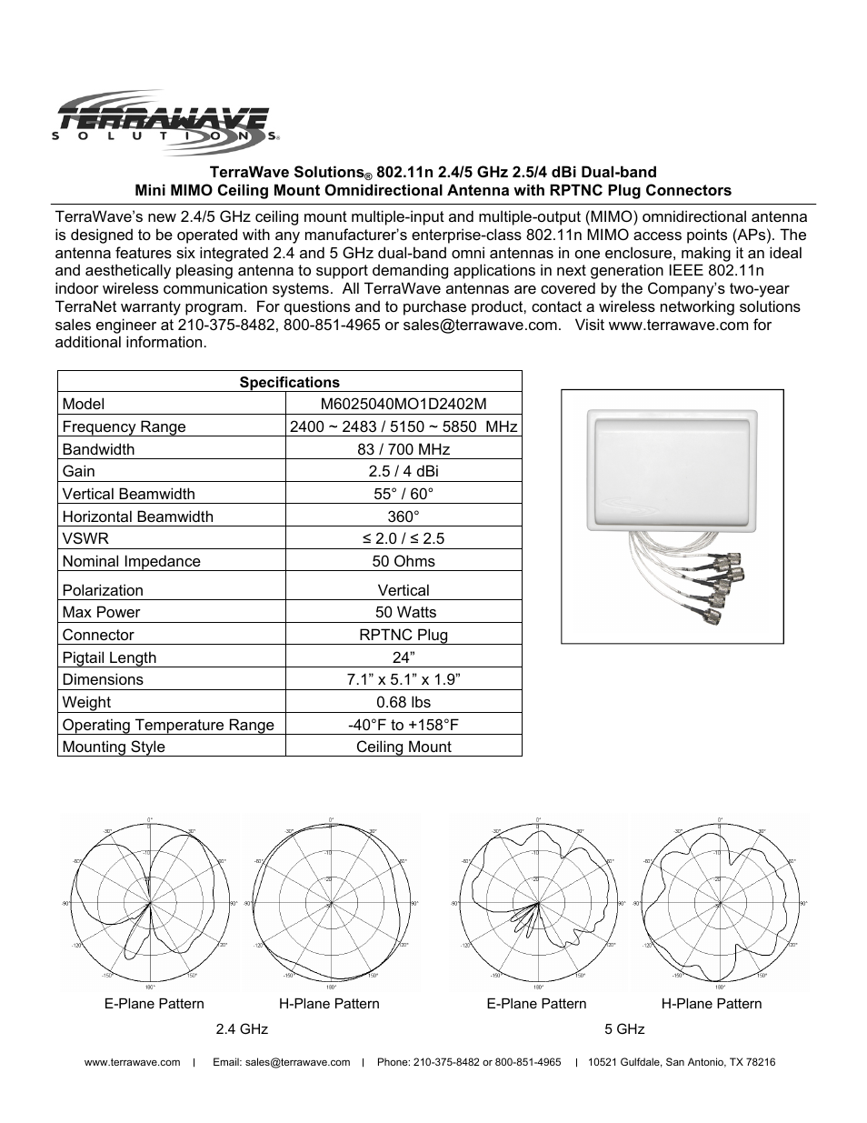 TerraWave M6025040MO1D2402S User Manual | 2 pages