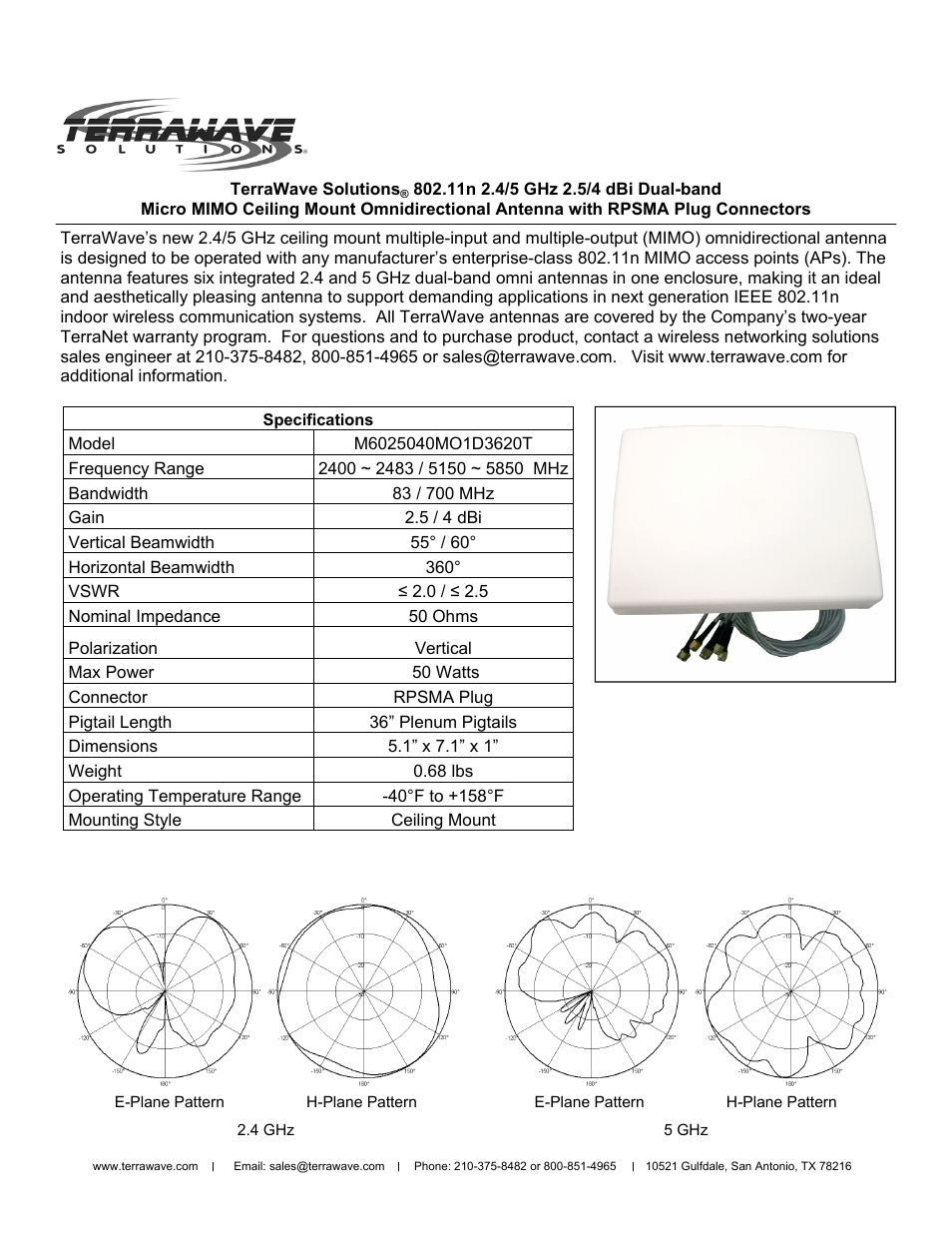 TerraWave M6025040MO1D3620T User Manual | 2 pages
