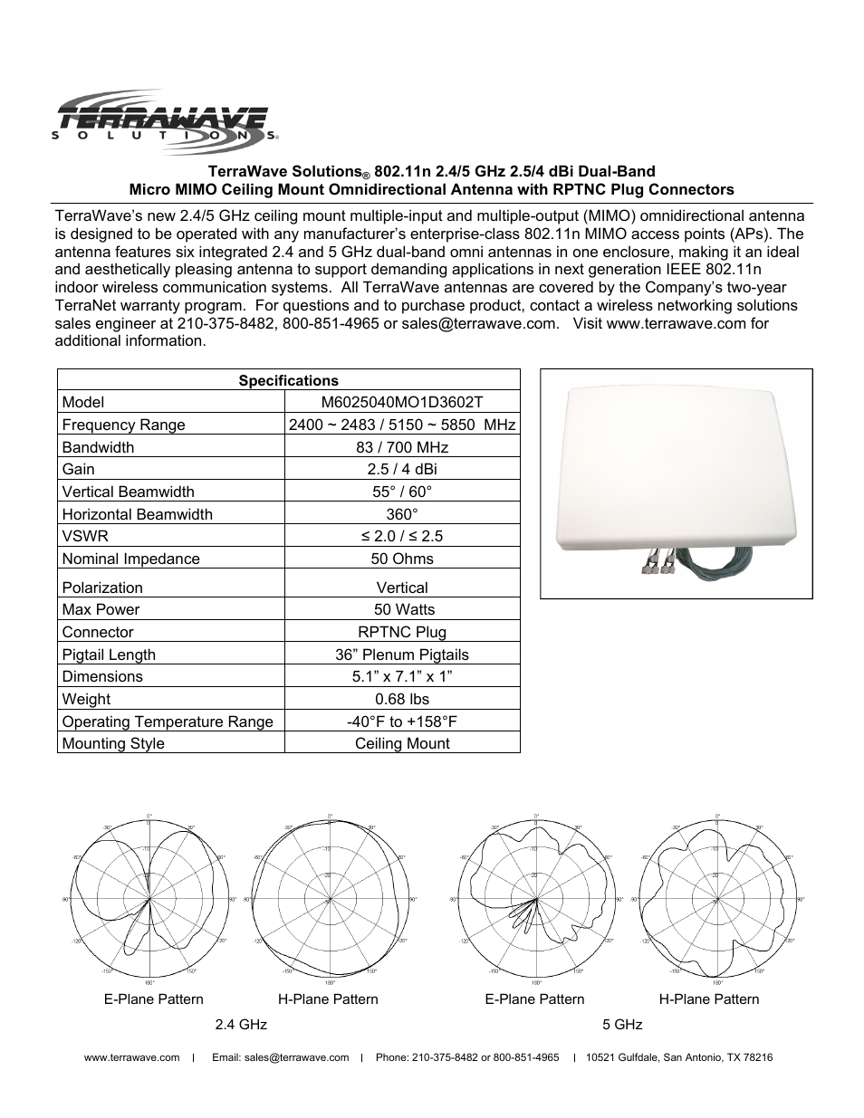 TerraWave M6025040MO1D3602T User Manual | 2 pages