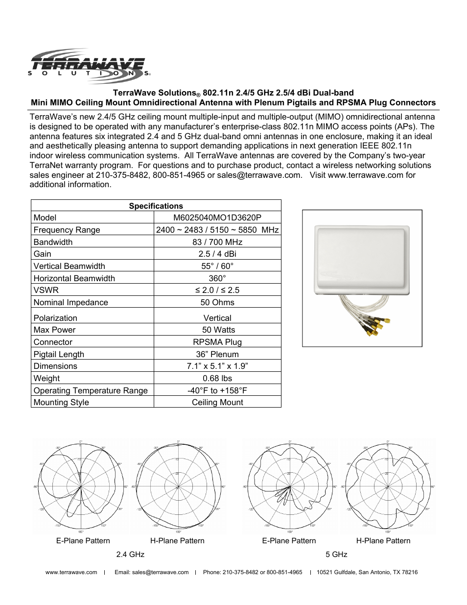 TerraWave M6025040MO1D3620P User Manual | 2 pages
