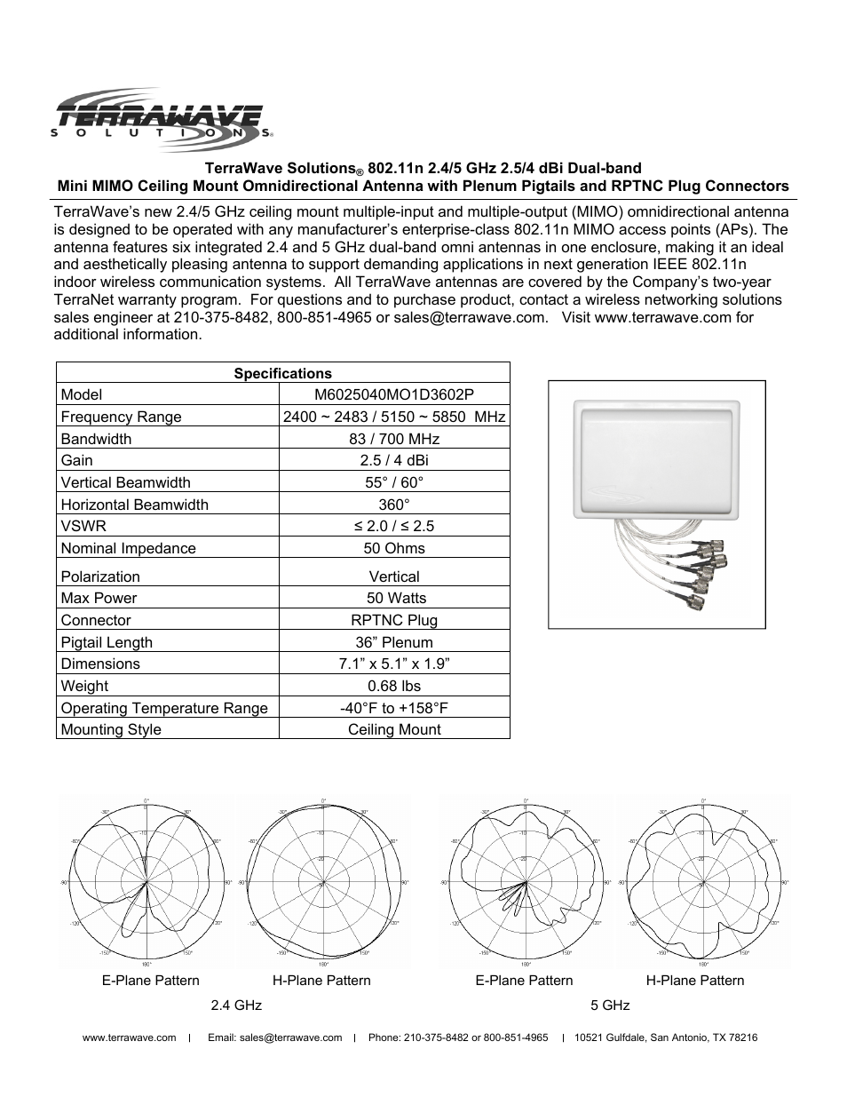 TerraWave M6025040MO1D3602P User Manual | 2 pages