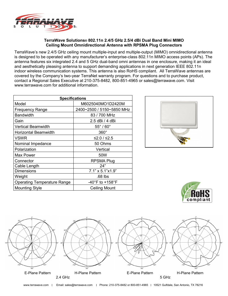 TerraWave M6025040MO1D2420M User Manual | 2 pages