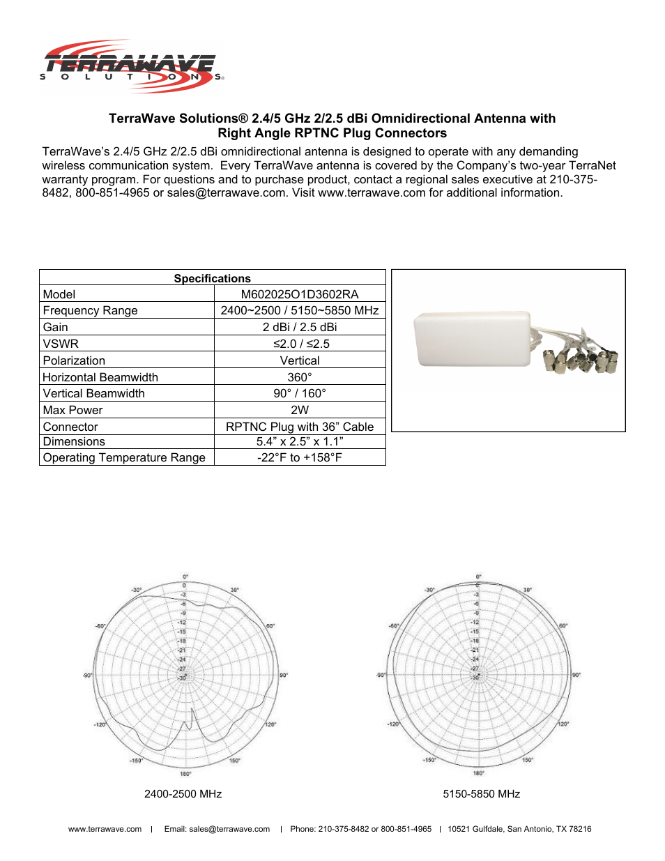 TerraWave M602025O1D3602RA User Manual | 1 page