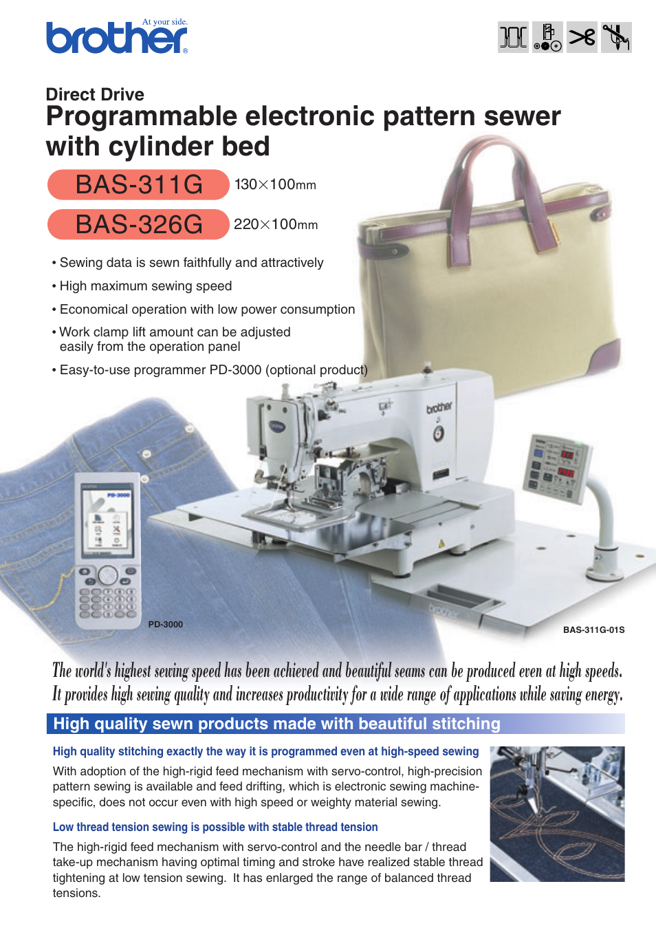 Brother Direct Drive Programmable electonic pattern sewer with cylinder bed BAS-311G User Manual | 6 pages