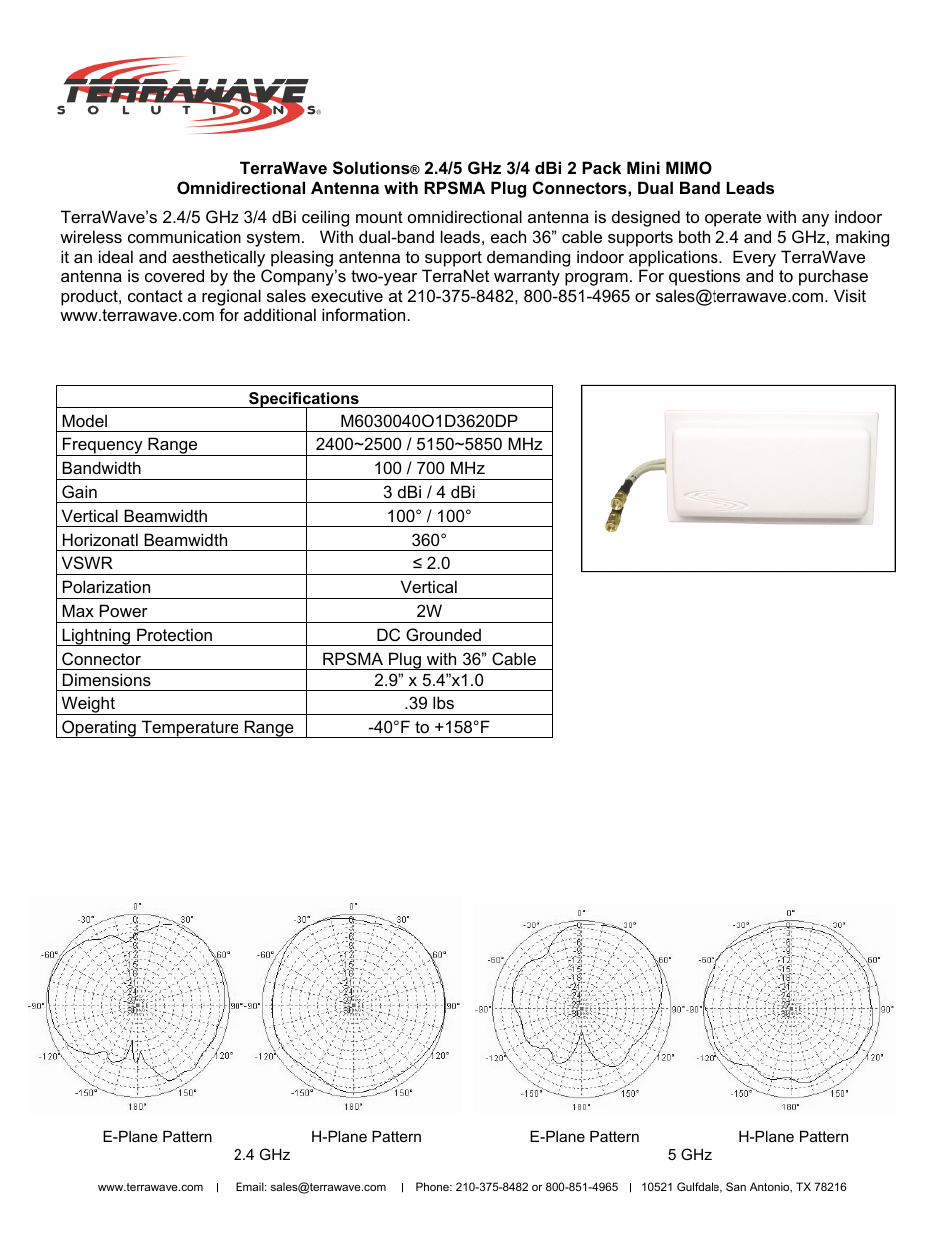 TerraWave M6030040O1D3620DP User Manual | 2 pages