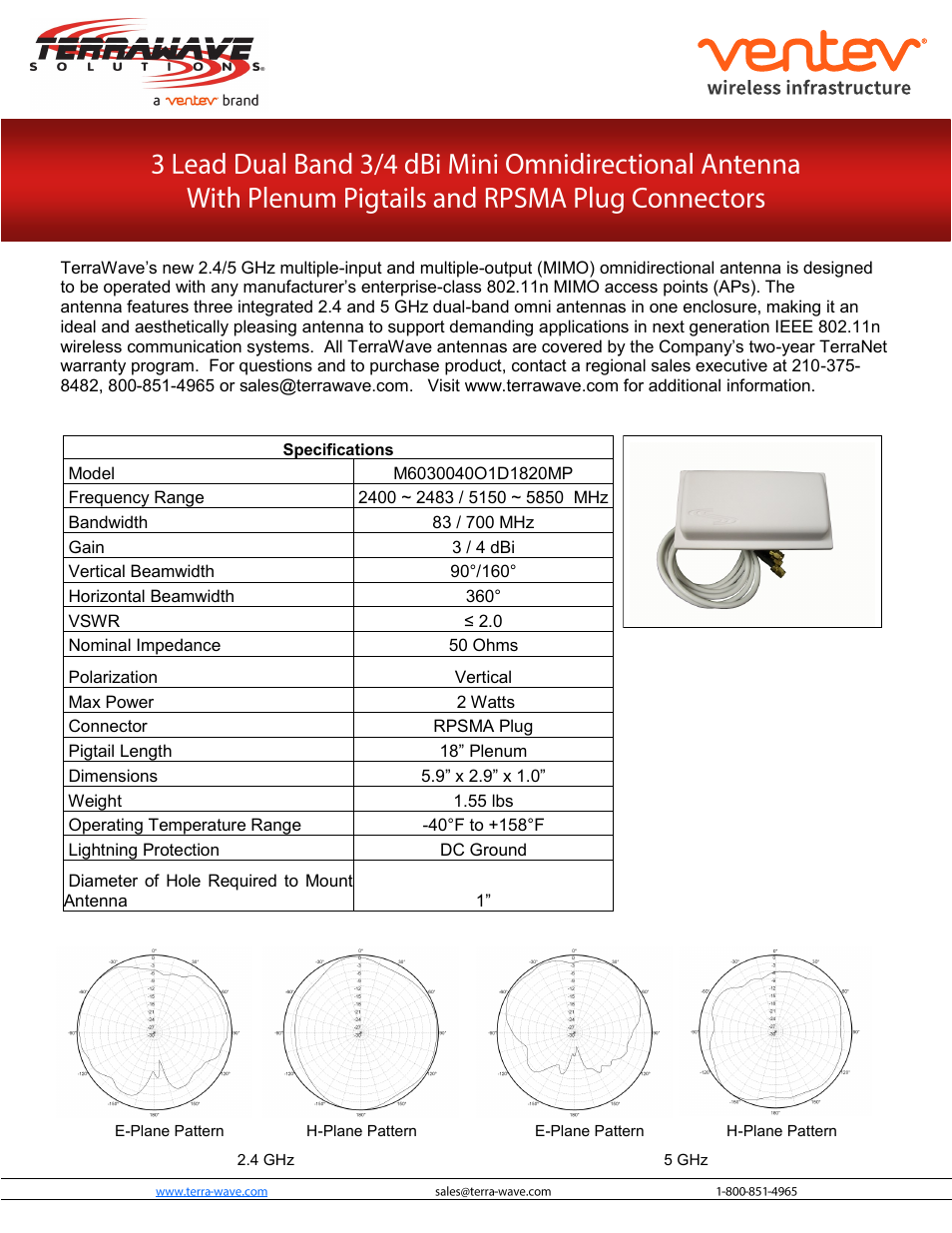 TerraWave M6030040O1D1820MP User Manual | 3 pages