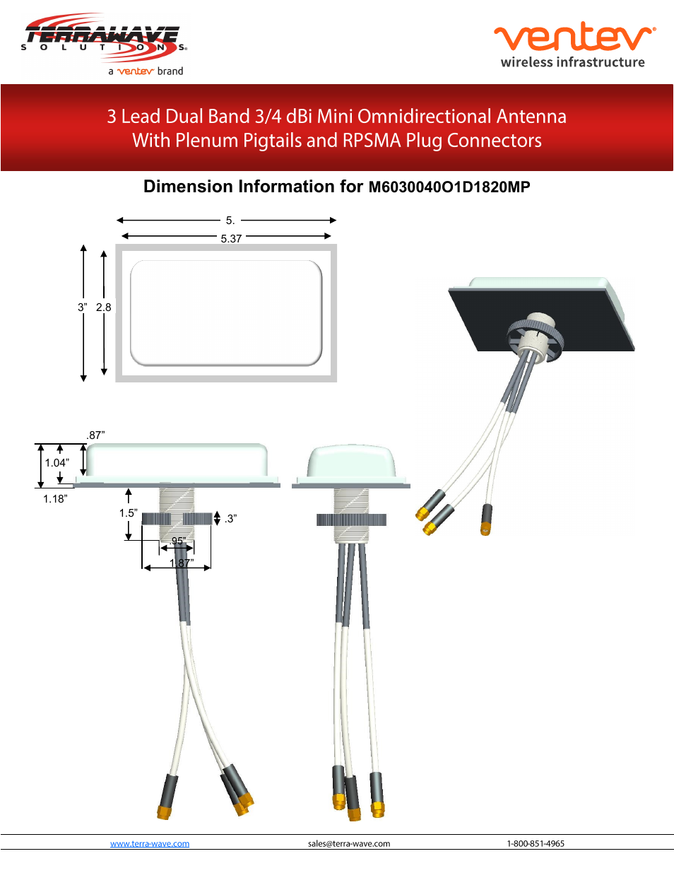 Dimension information for | TerraWave M6030040O1D1820MP User Manual | Page 3 / 3