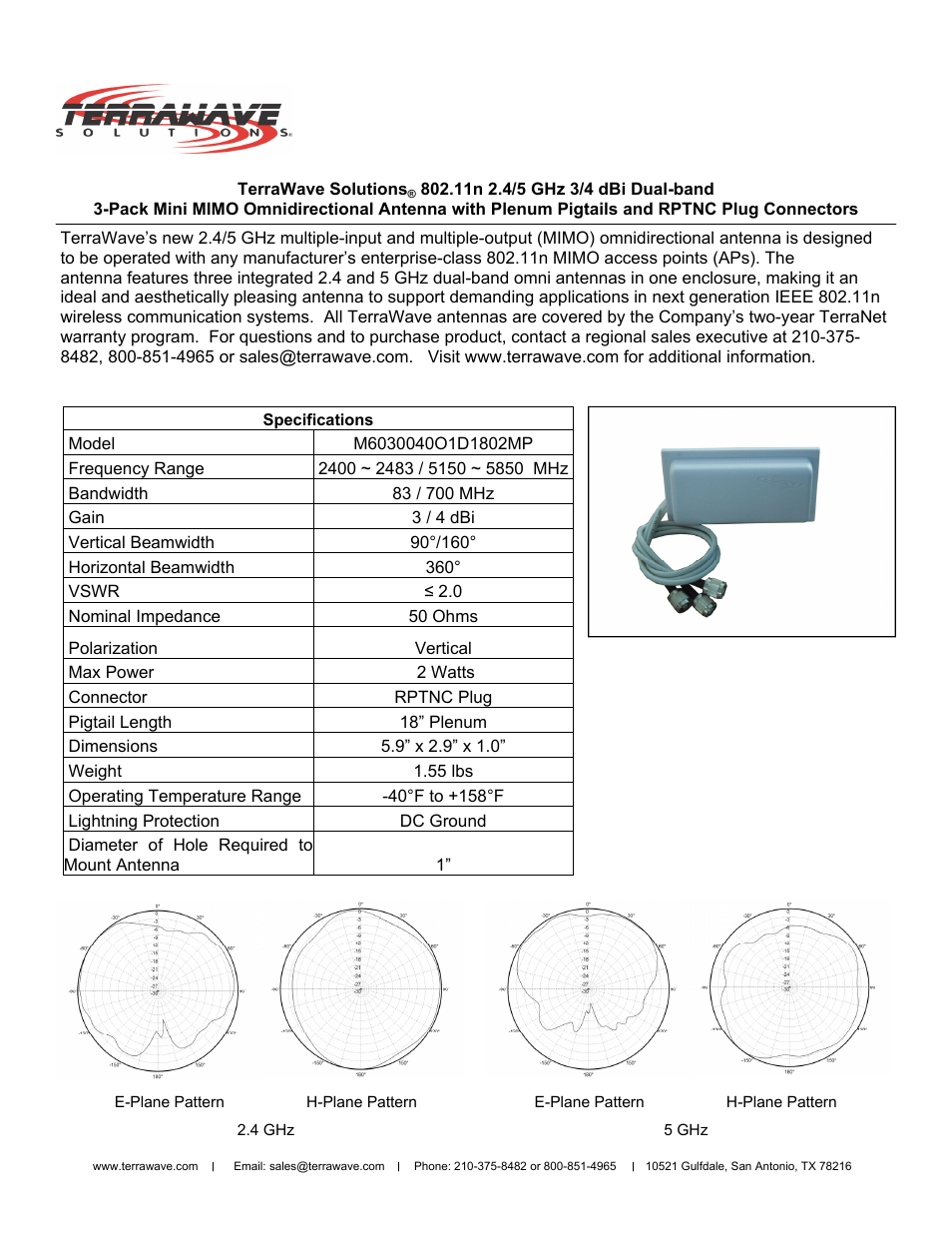 TerraWave M6030040O1D1802MP User Manual | 2 pages