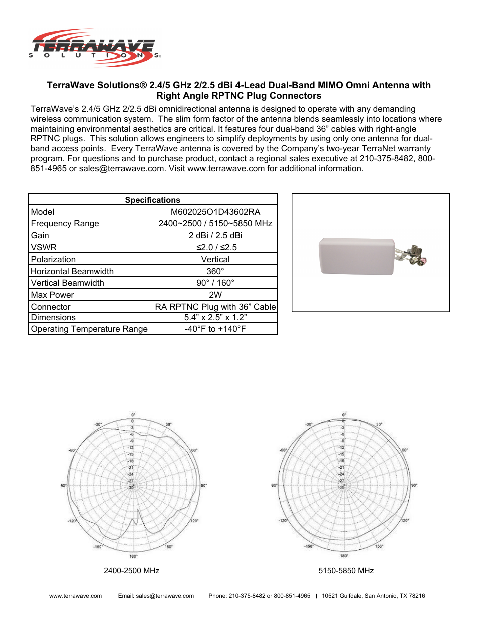 TerraWave M602025O1D43602RA User Manual | 3 pages