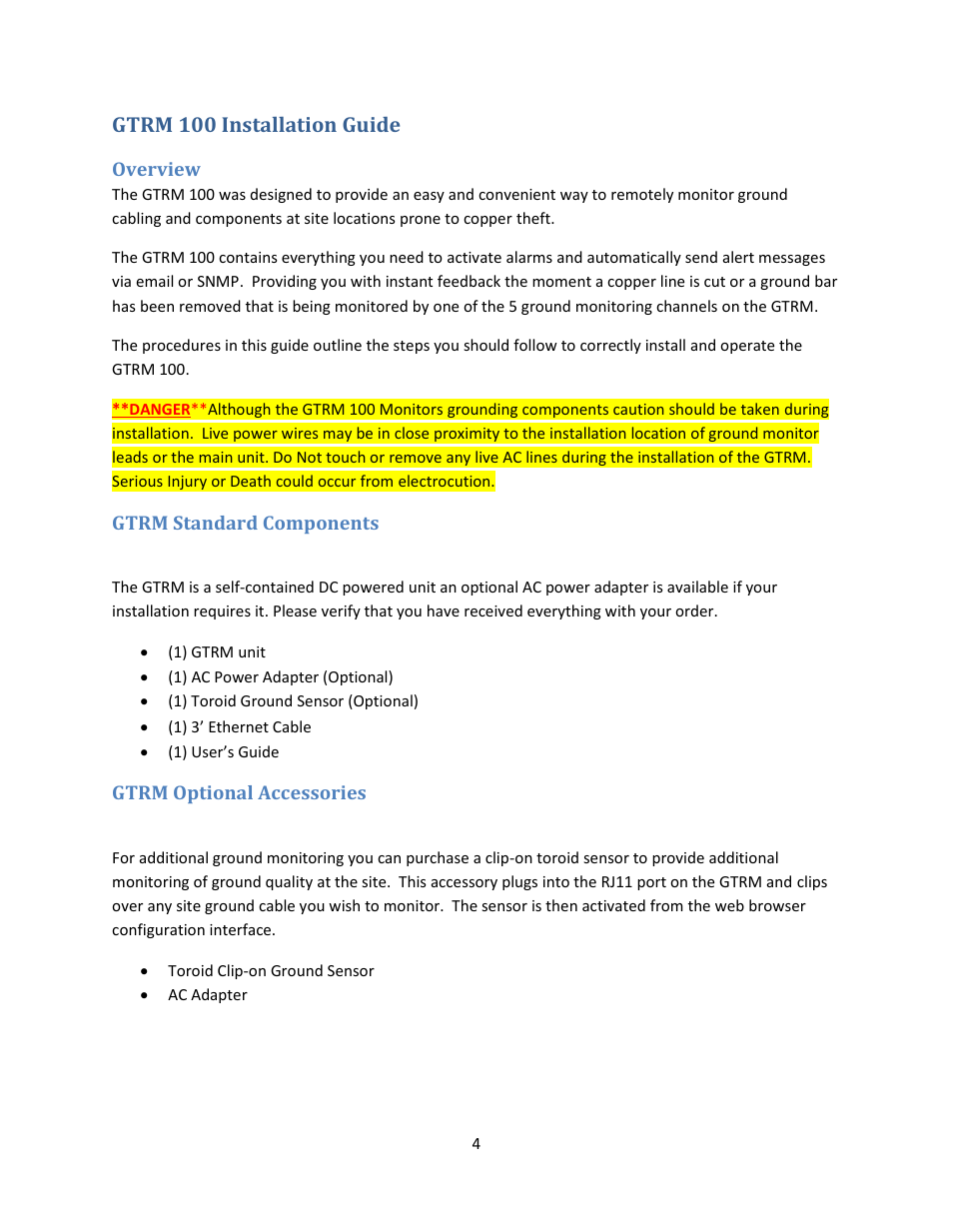 Gtrm 100 installation guide | TerraWave GTRM 100 KIT V3.0 User Manual | Page 4 / 37