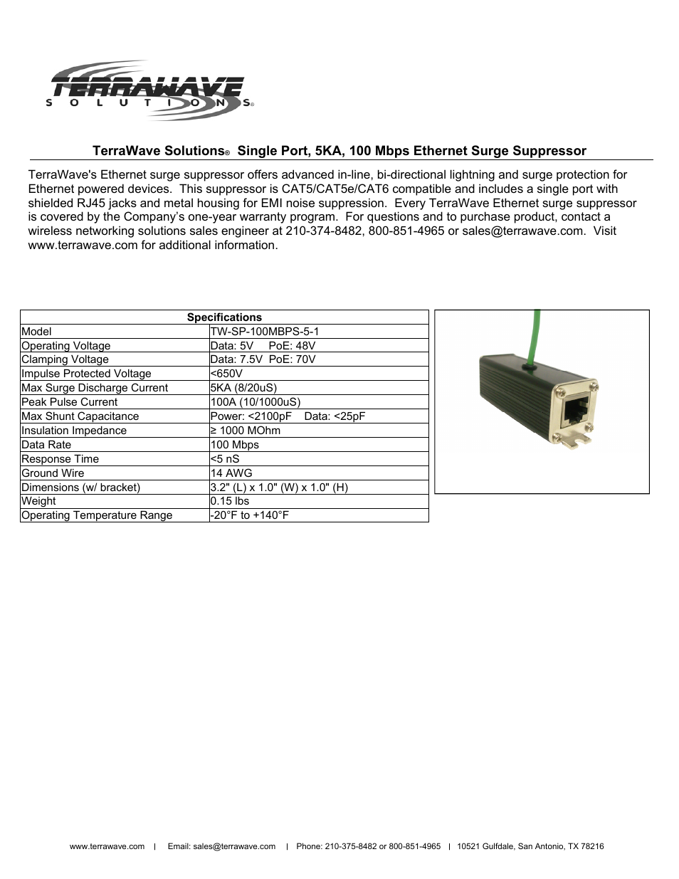 TerraWave TW-SP-100MBPS-5-1 User Manual | 1 page