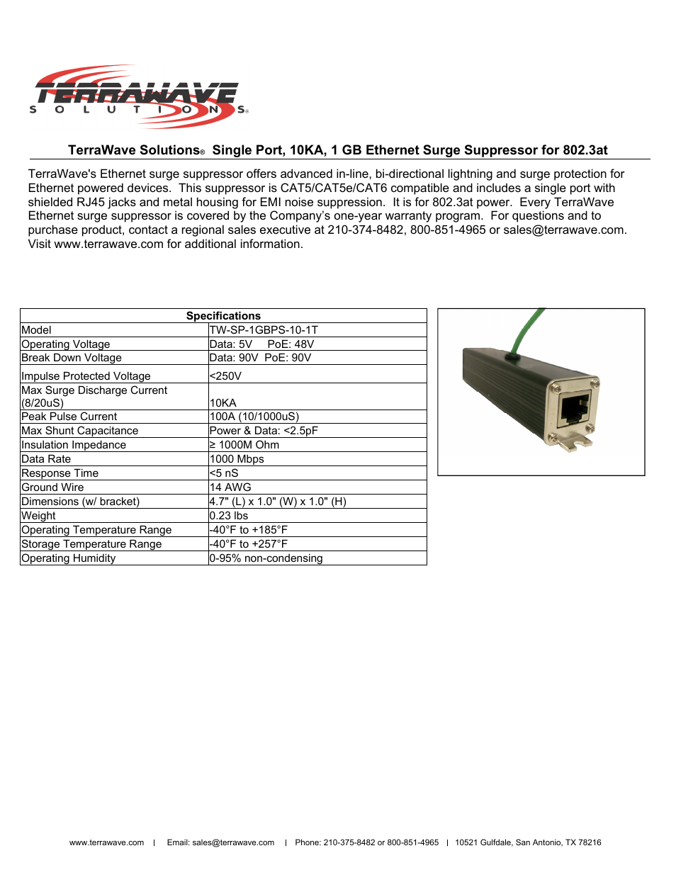 TerraWave TW-SP-1GBPS-10-1T User Manual | 1 page