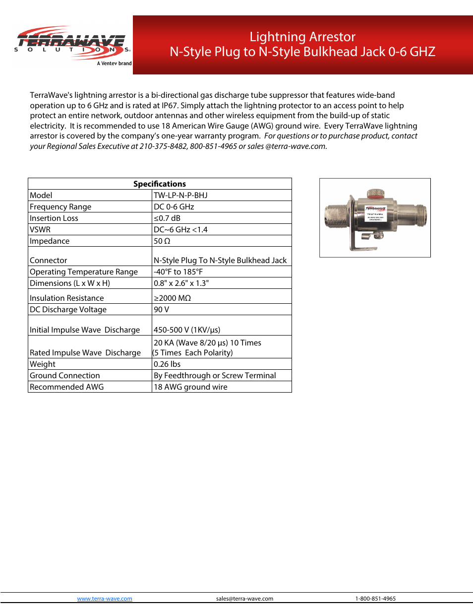 TerraWave TW-LP-N-P-BHJ User Manual | 1 page