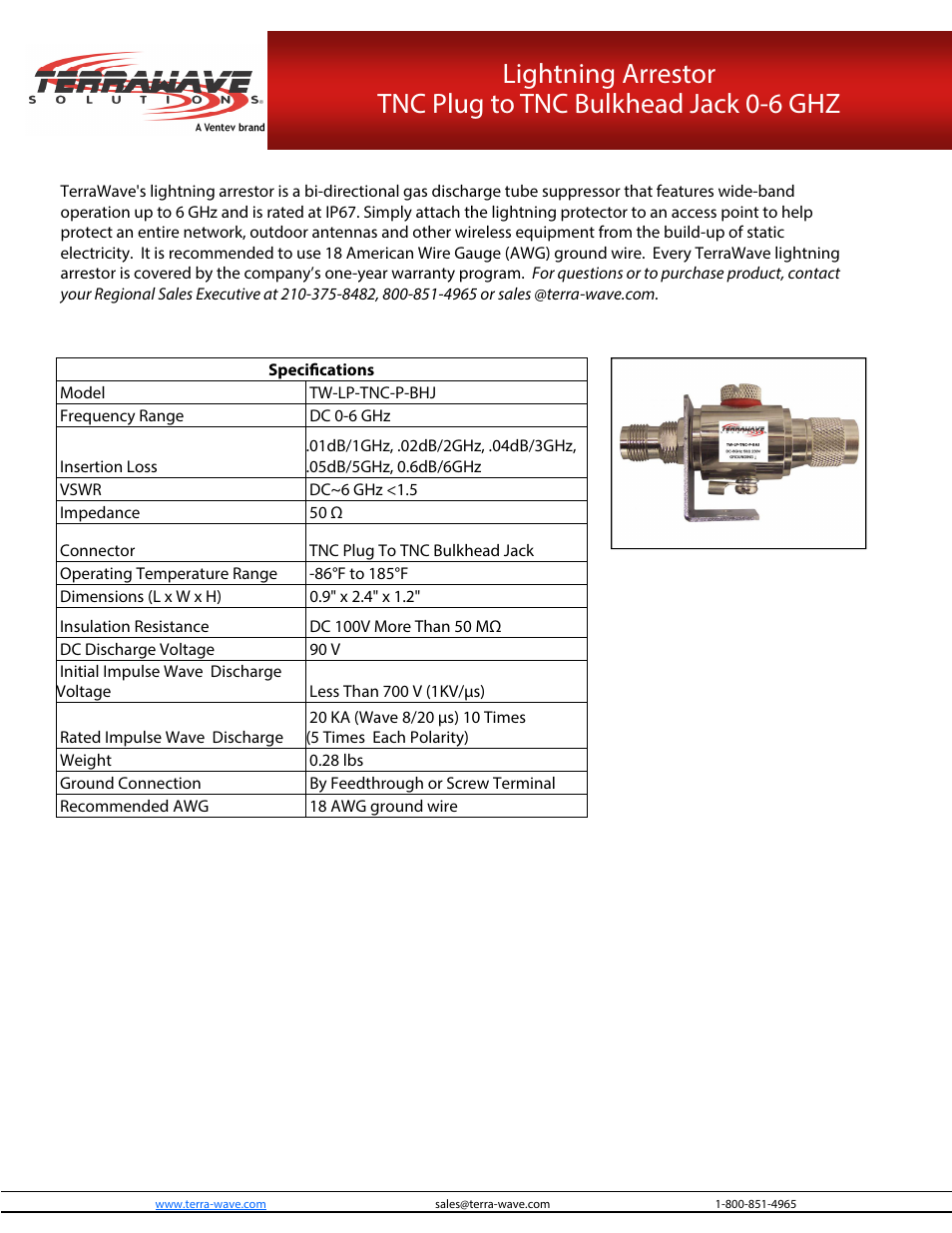 TerraWave TW-LP-TNC-P-BHJ User Manual | 1 page