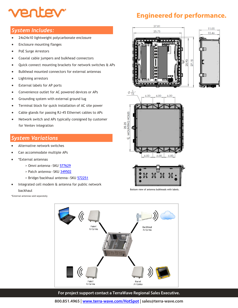 Engineered for performance, System variations system includes | TerraWave VA17-48-036-AP65 User Manual | Page 2 / 2