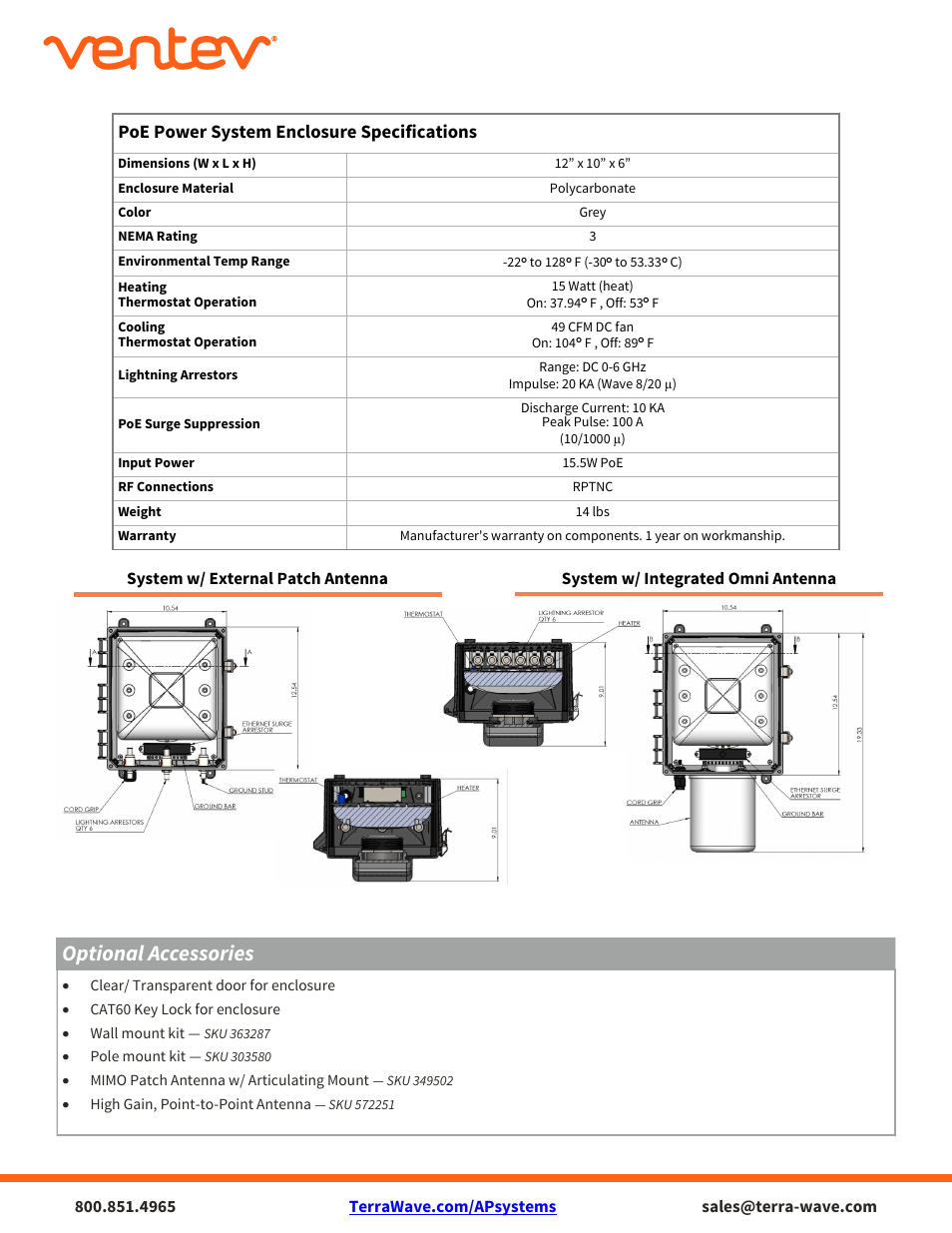 Optional accessories | TerraWave VA01-AP07-AF User Manual | Page 2 / 2