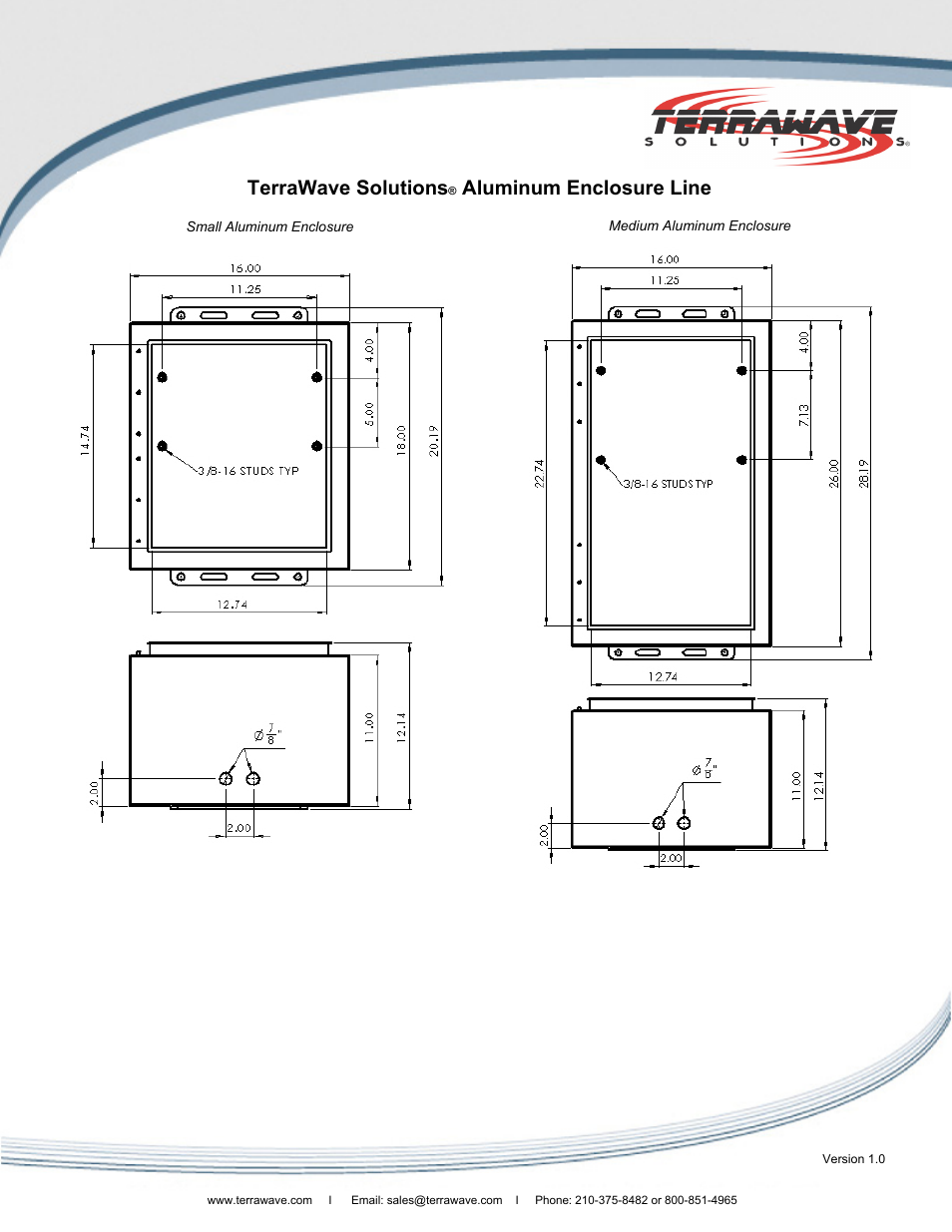 Terrawave solutions, Aluminum enclosure line | TerraWave 707769 User Manual | Page 2 / 3