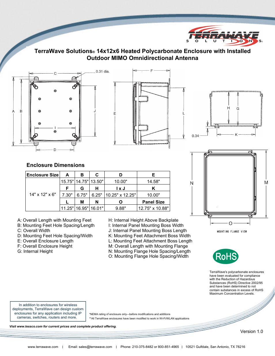 Terrawave solutions, Enclosure dimensions | TerraWave 14126OHPOLY-OO-RT User Manual | Page 2 / 2