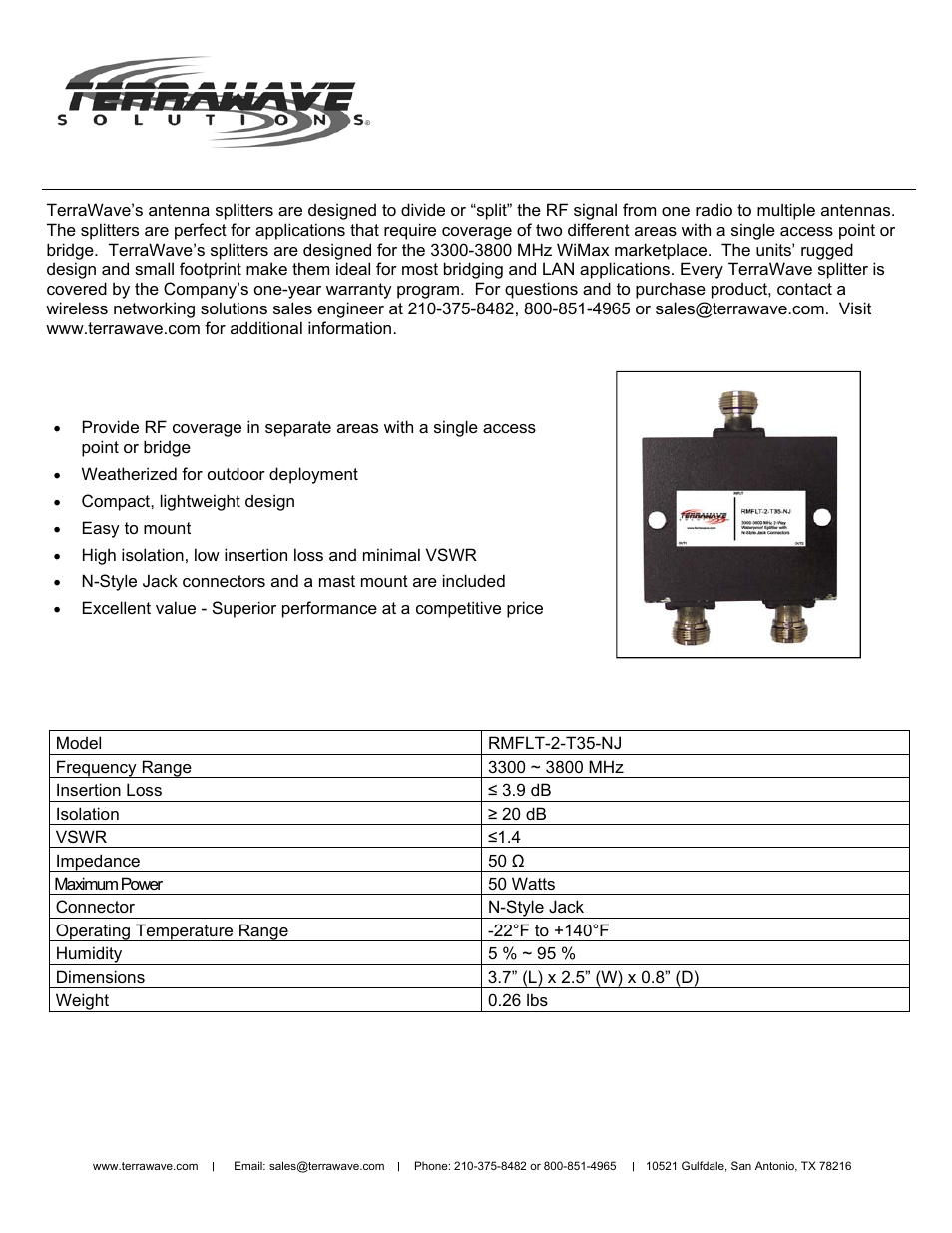 TerraWave RMFLT-2-T35-NJ User Manual | 1 page