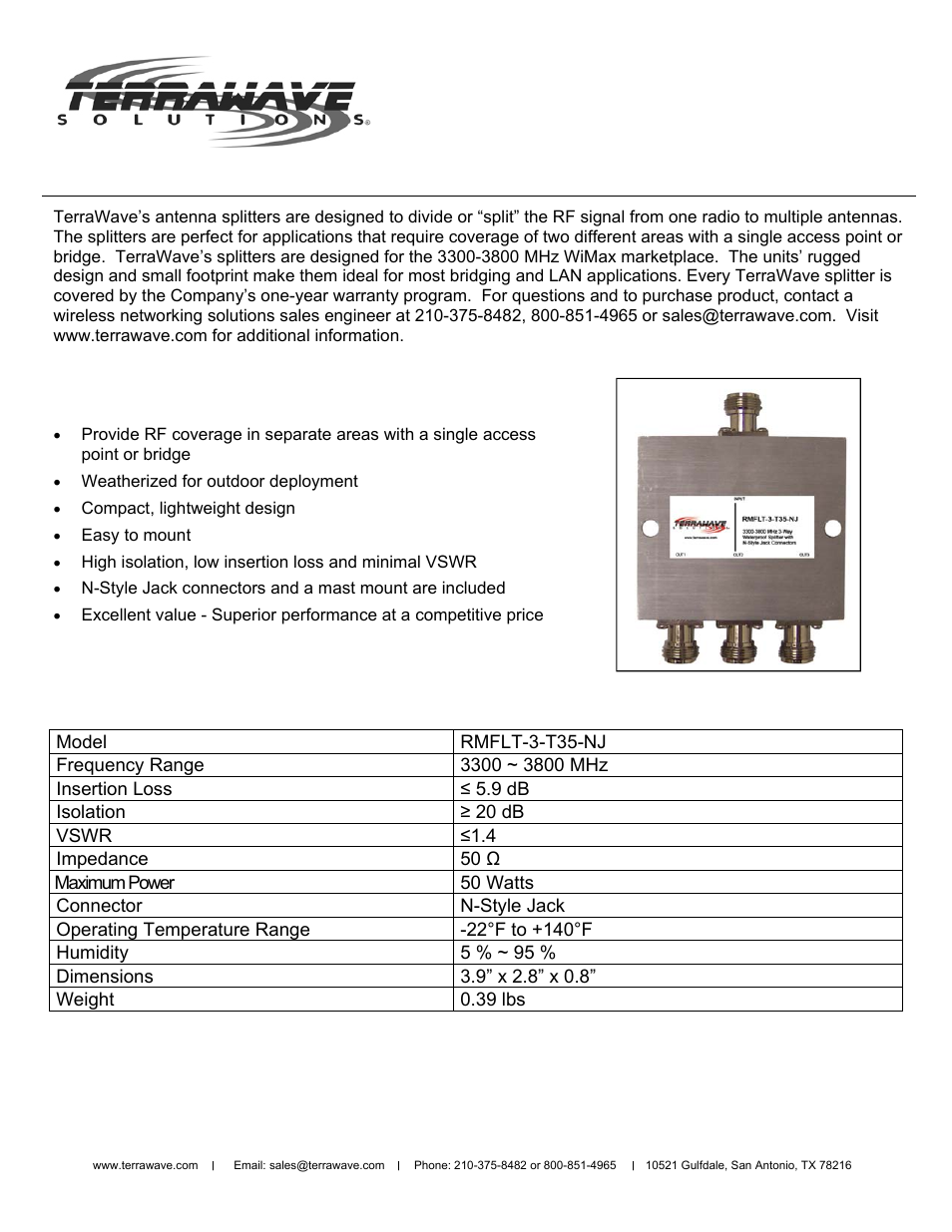 TerraWave RMFLT-3-T35-NJ User Manual | 1 page