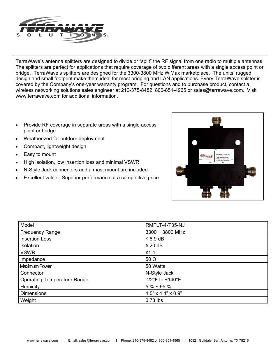 TerraWave RMFLT-4-T35-NJ User Manual | 1 page