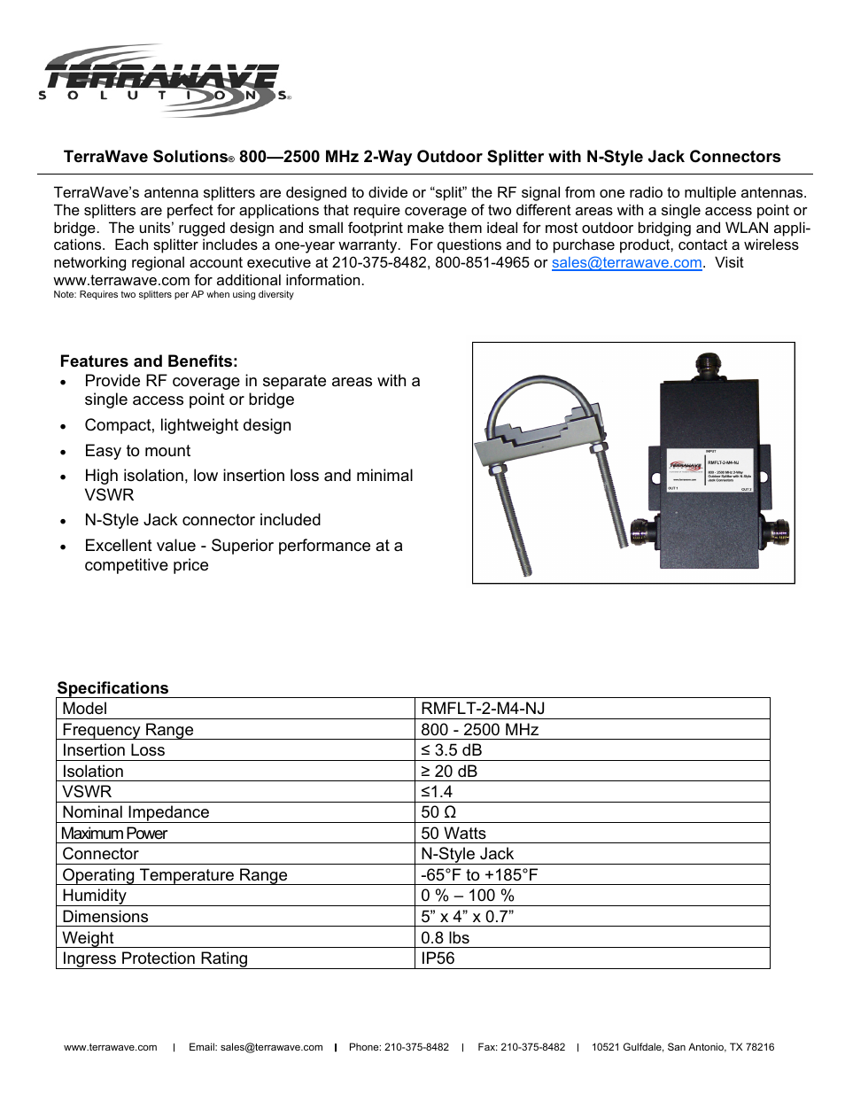 TerraWave RMFLT-2-M4-NJ User Manual | 1 page