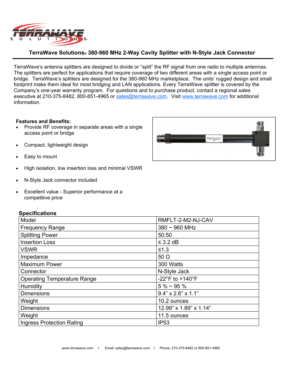 TerraWave RMFLT-2-M2-NJ-CAV User Manual | 1 page