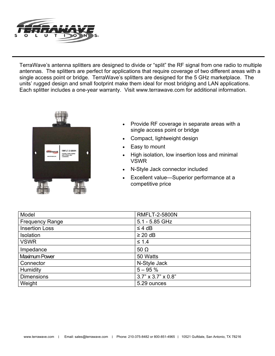 TerraWave RMFLT-2-5800N User Manual | 1 page