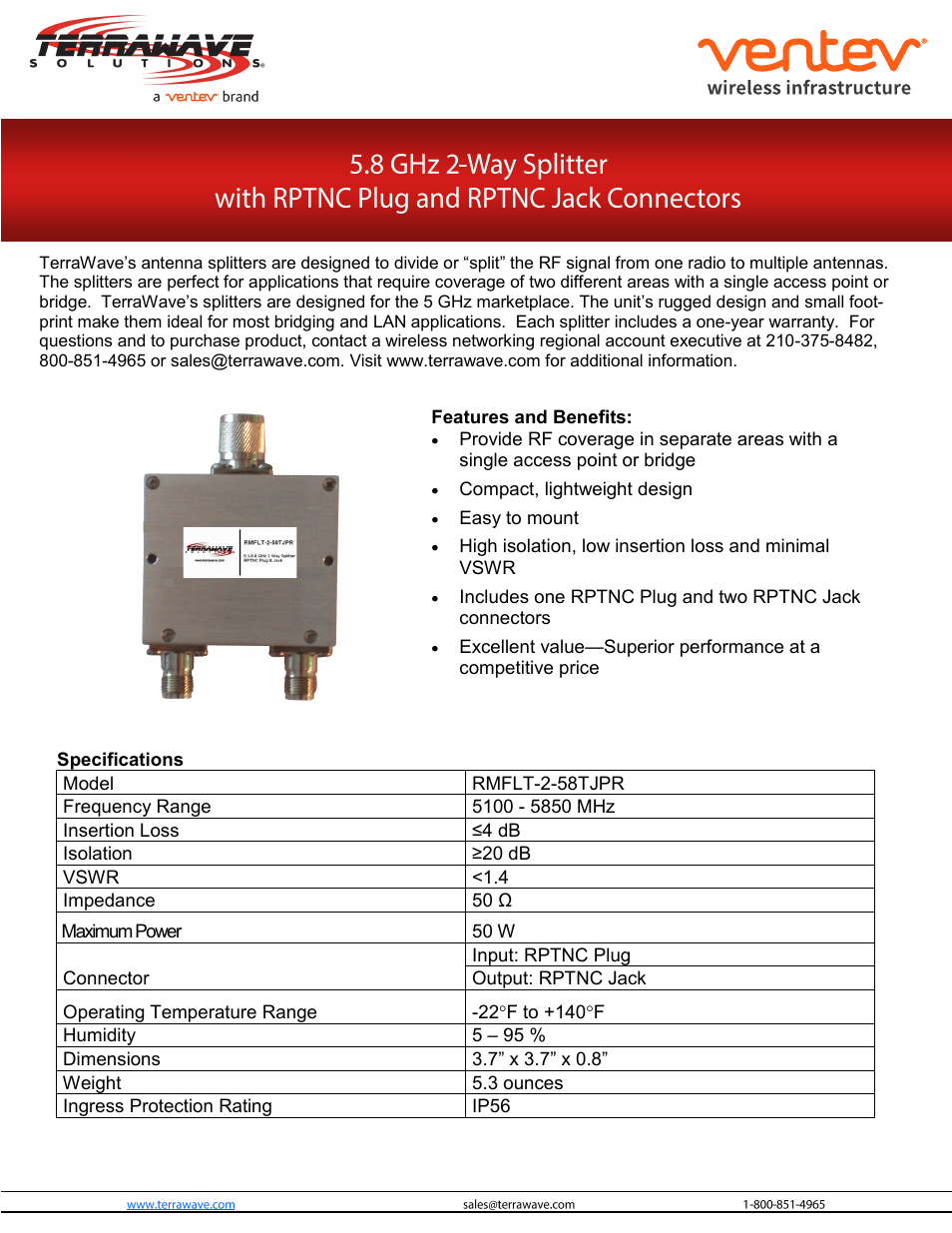TerraWave RMFLT-2-58TJPR User Manual | 1 page