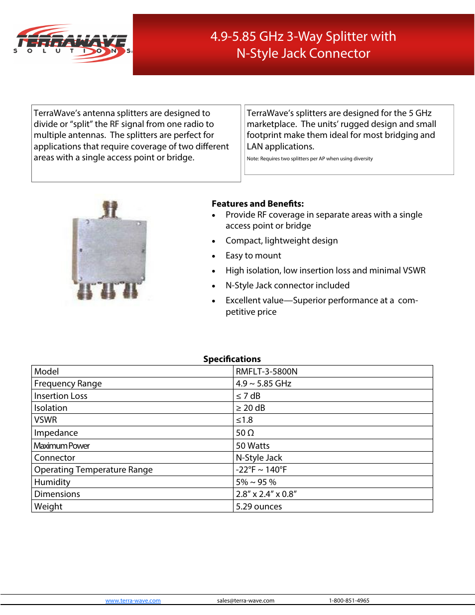 TerraWave RMFLT-3-5800N User Manual | 1 page