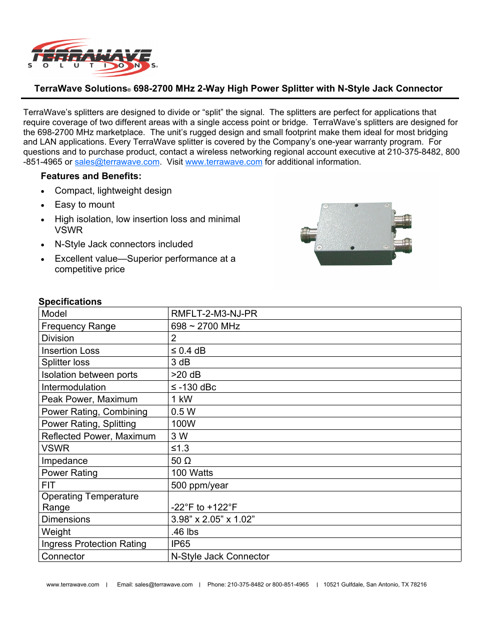 TerraWave RMFLT-2-M3-NJ-PR User Manual | 2 pages