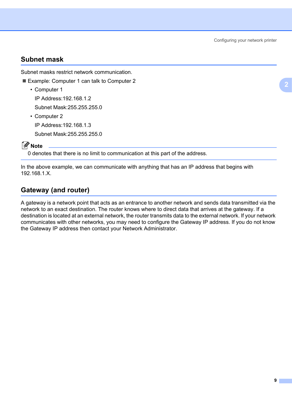 Subnet mask, Gateway (and router), Subnet mask gateway (and router) | 2subnet mask | Brother ETHERNET QL-580N User Manual | Page 14 / 42