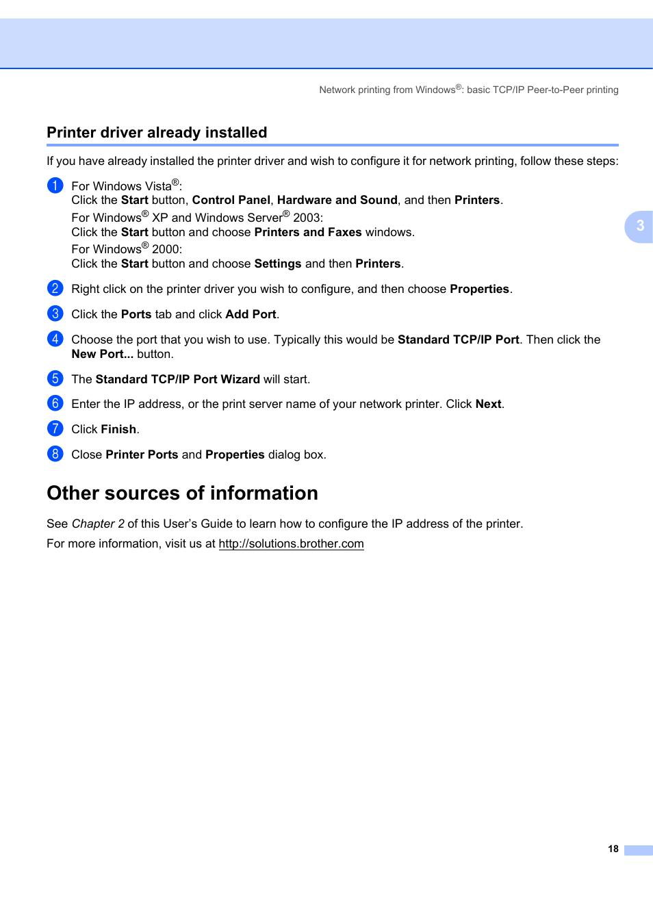 Printer driver already installed, Other sources of information, 3printer driver already installed | Brother ETHERNET QL-580N User Manual | Page 23 / 42