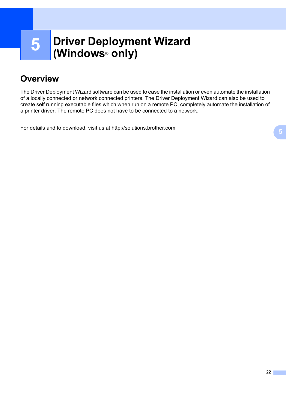 Driver deployment wizard (windows® only), Overview, Driver deployment wizard (windows | Only) | Brother ETHERNET QL-580N User Manual | Page 27 / 42