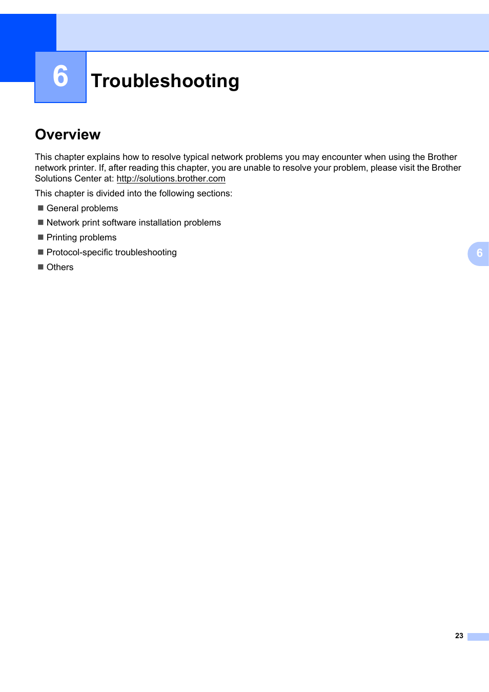 Troubleshooting, Overview | Brother ETHERNET QL-580N User Manual | Page 28 / 42