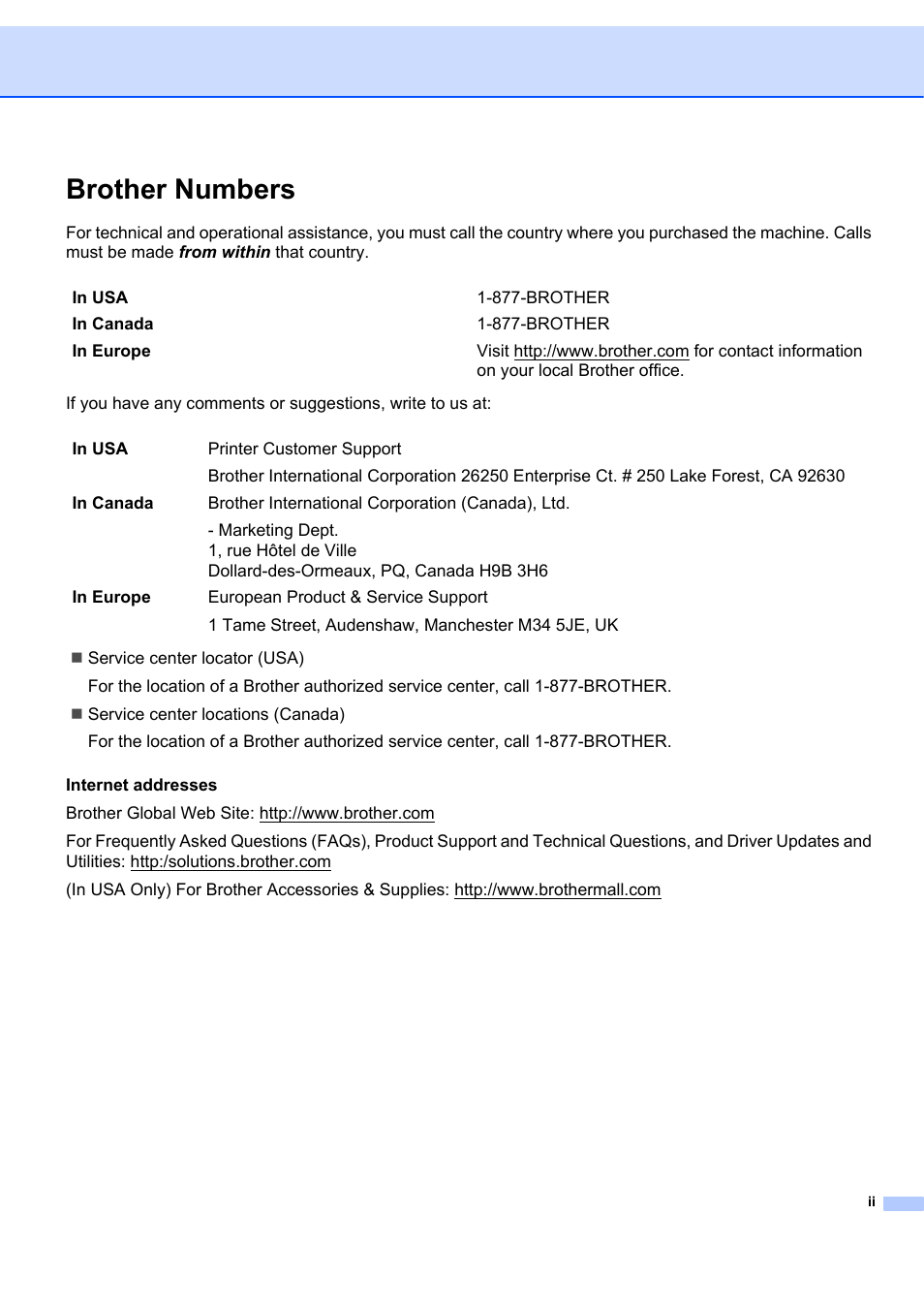 Brother numbers | Brother ETHERNET QL-580N User Manual | Page 3 / 42