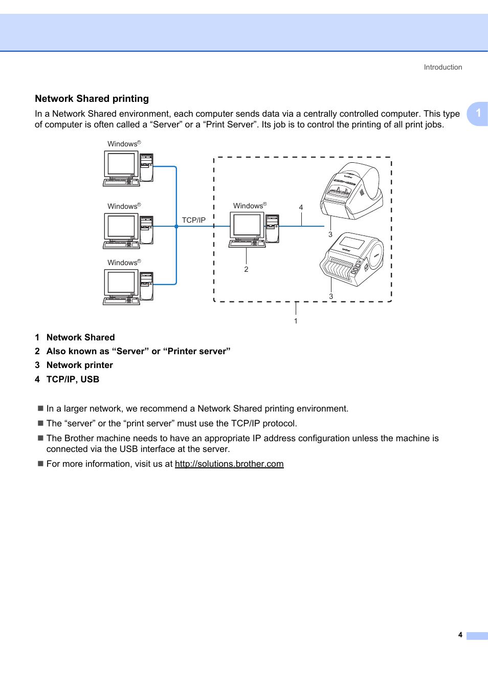 Network shared printing | Brother ETHERNET QL-580N User Manual | Page 9 / 42