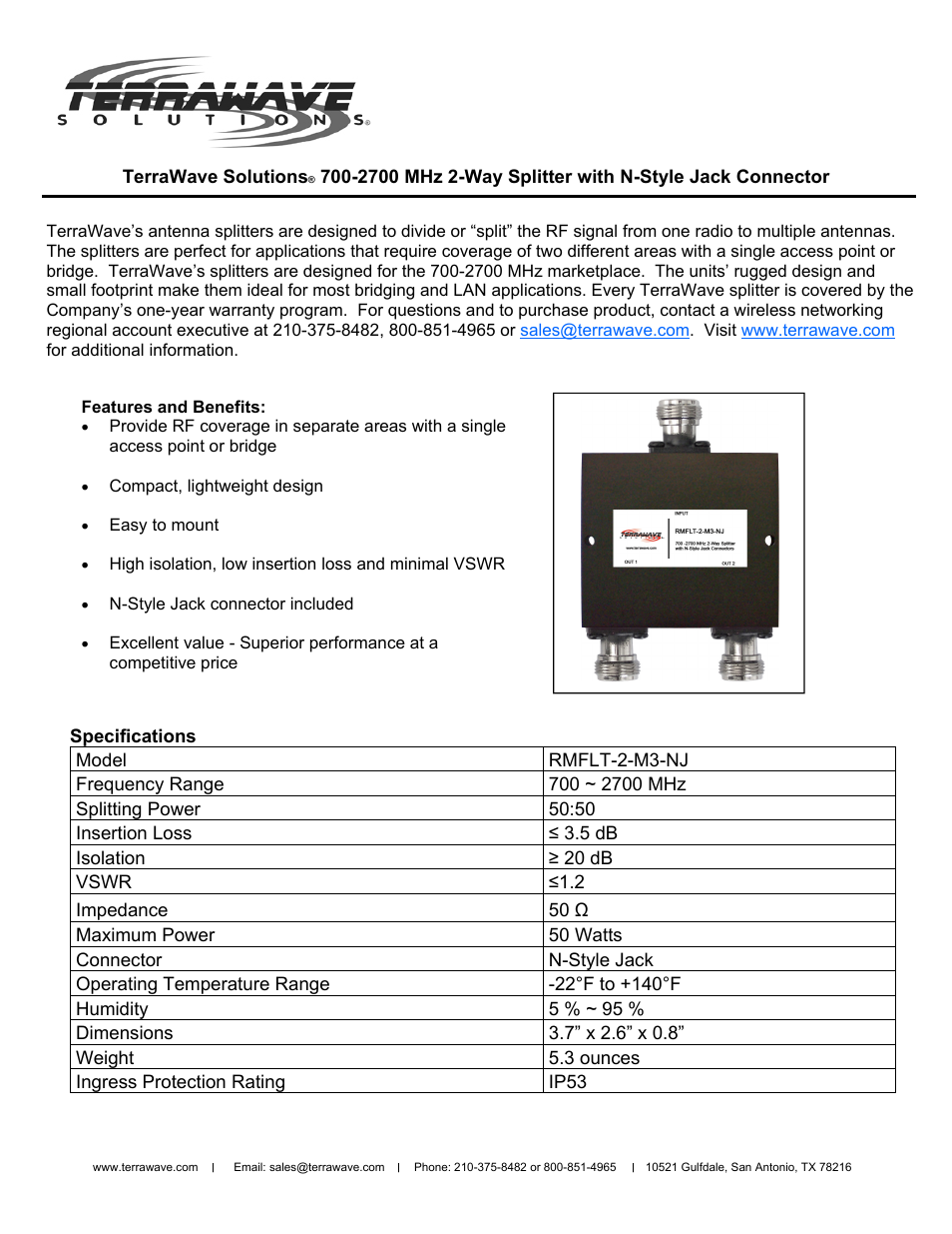 TerraWave RMFLT-2-M3-NJ User Manual | 1 page