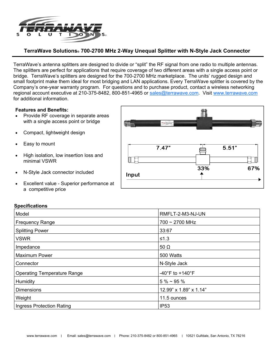 TerraWave RMFLT-2-M3-NJ-UN User Manual | 1 page