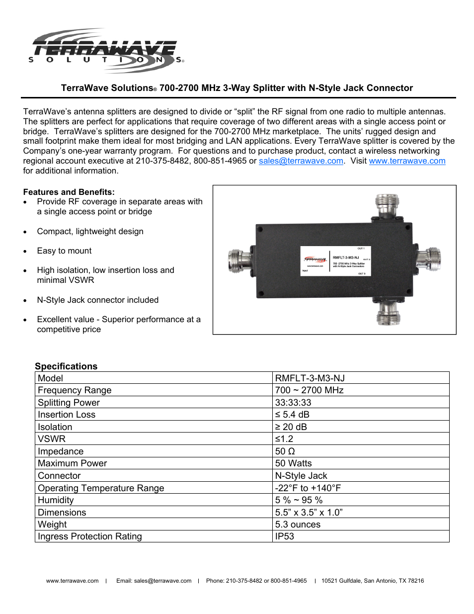 TerraWave RMFLT-3-M3-NJ User Manual | 1 page