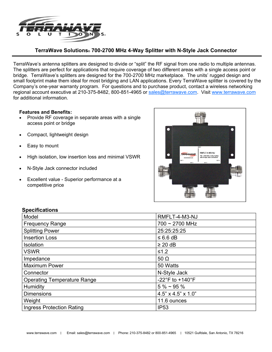 TerraWave RMFLT-4-M3-NJ User Manual | 1 page