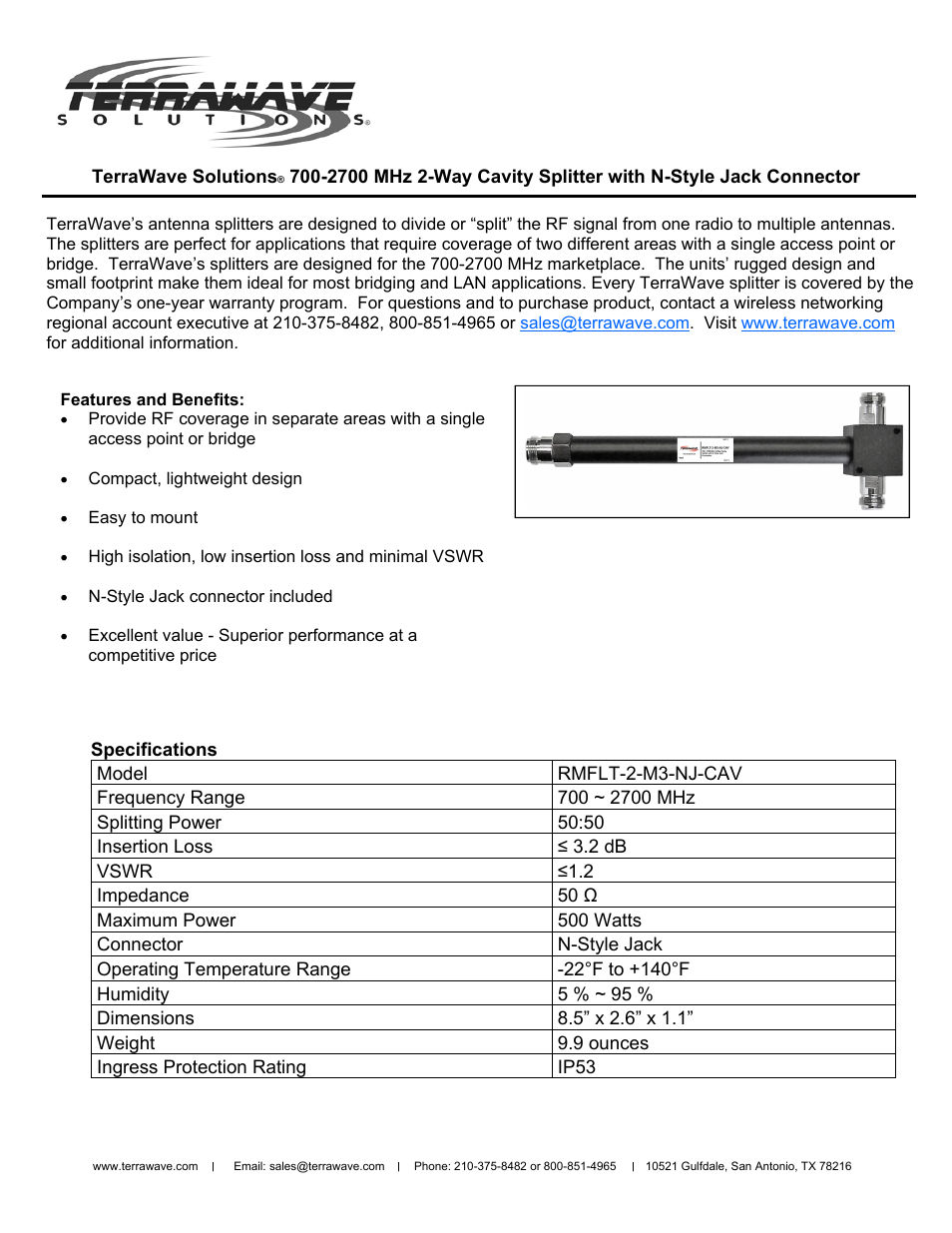 TerraWave RMFLT-2-M3-NJ-CAV User Manual | 1 page