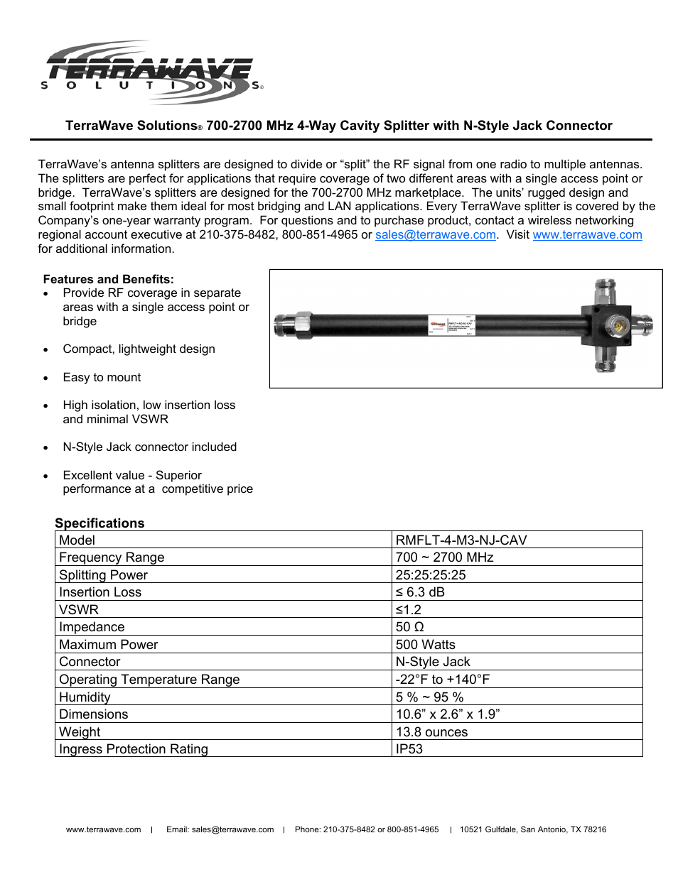 TerraWave RMFLT-4-M3-NJ-CAV User Manual | 1 page