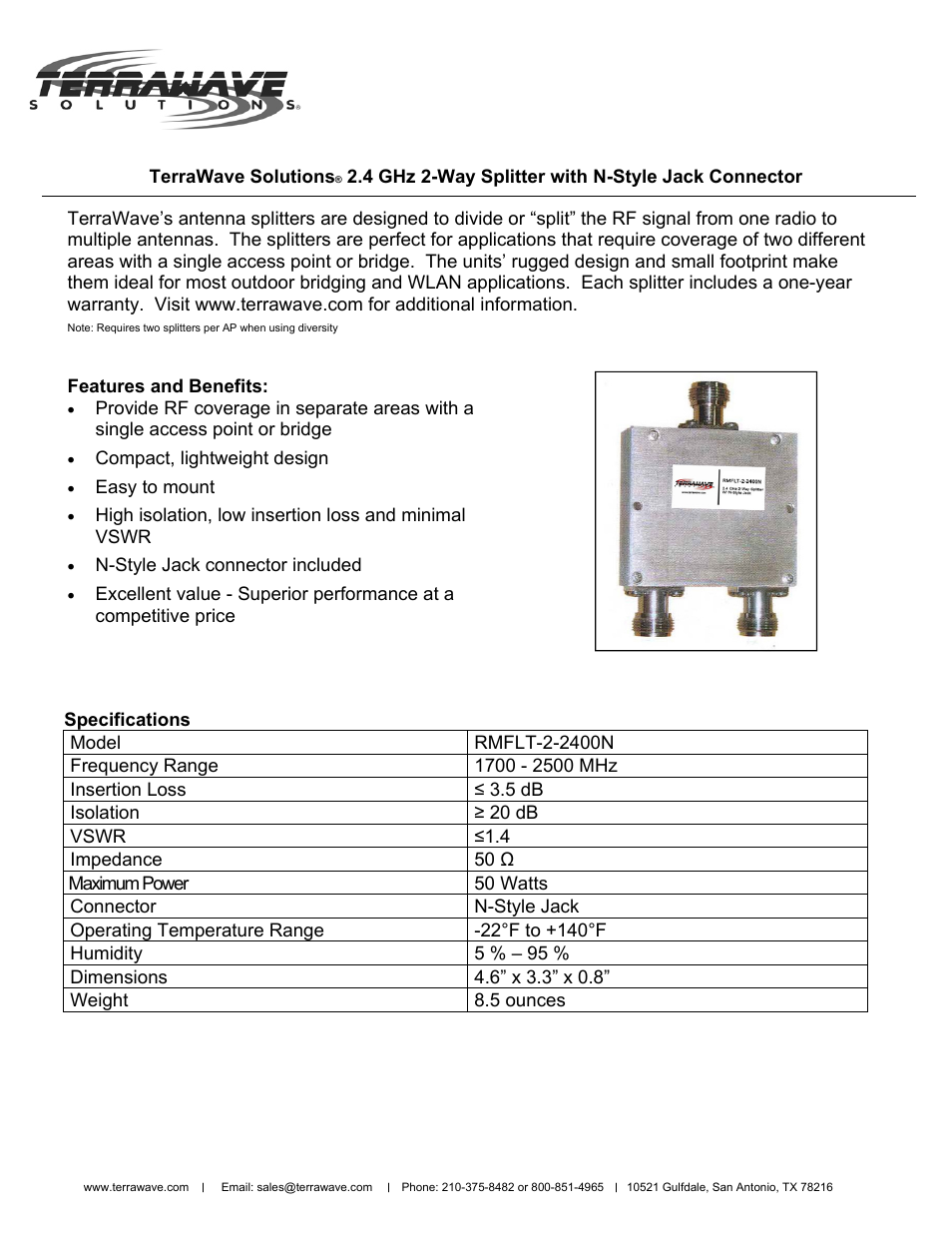 TerraWave RMFLT-2-2400N User Manual | 1 page