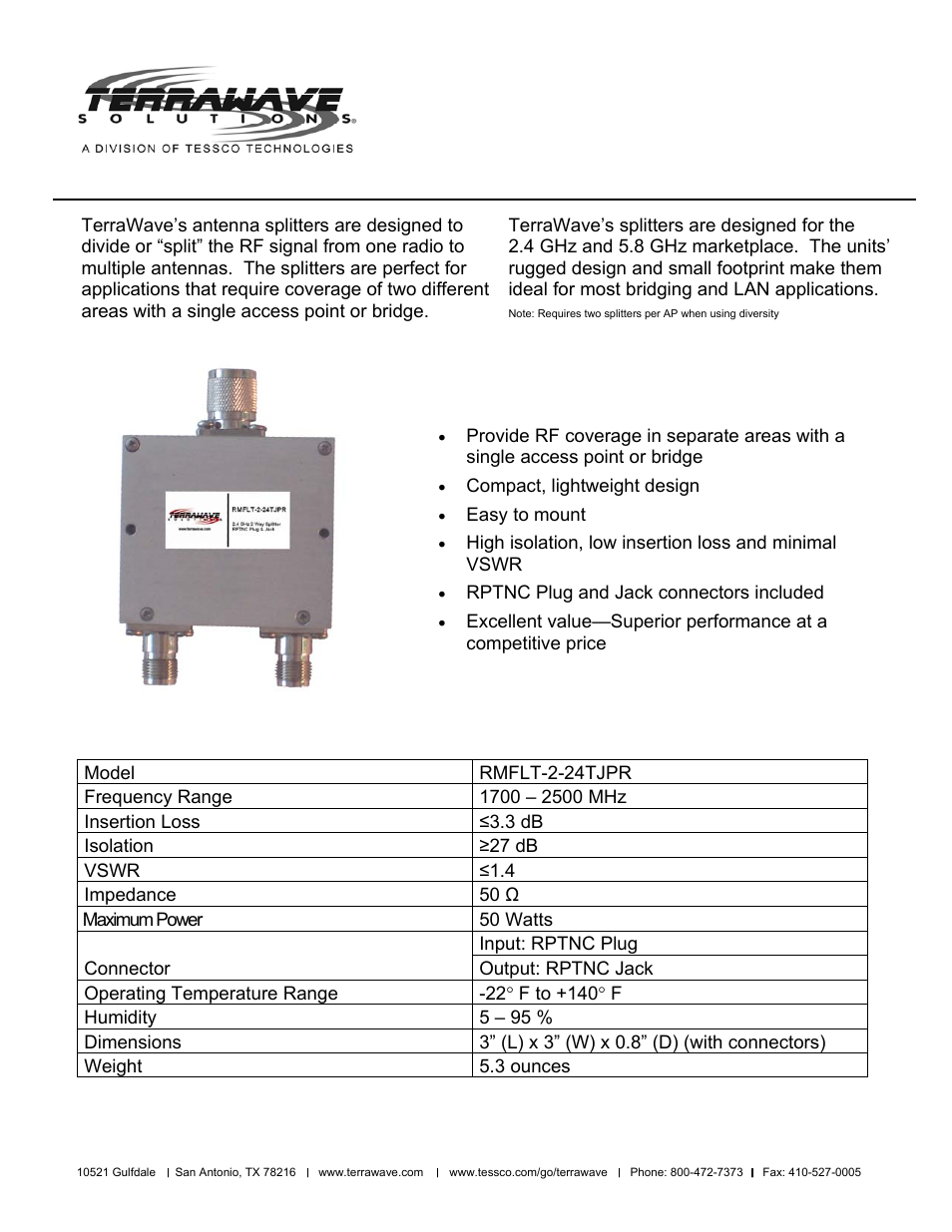 TerraWave RMFLT-2-24TJPR User Manual | 1 page