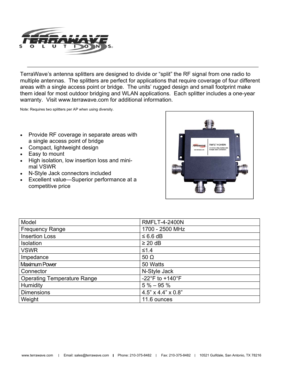 TerraWave RMFLT-4-2400N User Manual | 1 page