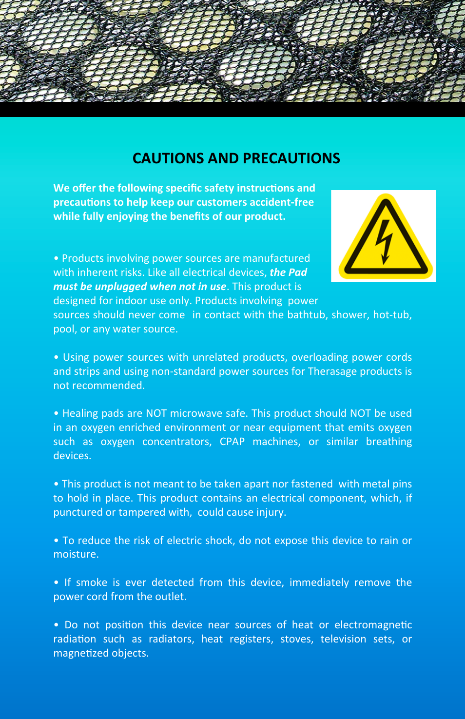 Cautions and precautions | Therasage Instant Calmer User Manual User Manual | Page 5 / 8
