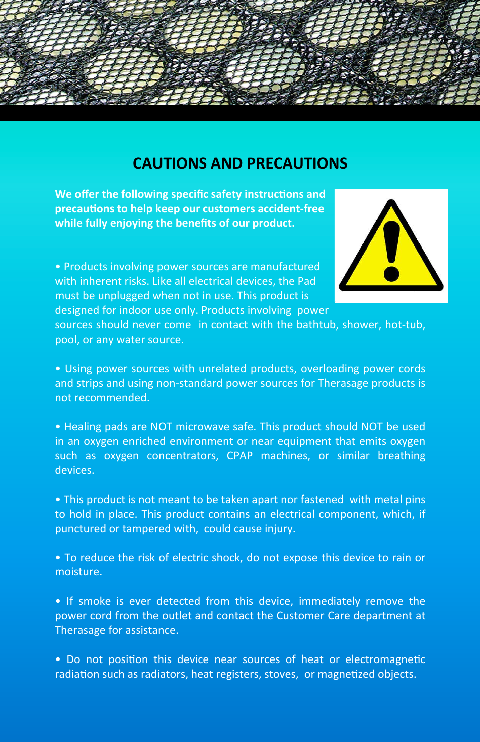 Cautions and precautions | Therasage Mini Instant Calmer User Manual | Page 5 / 12